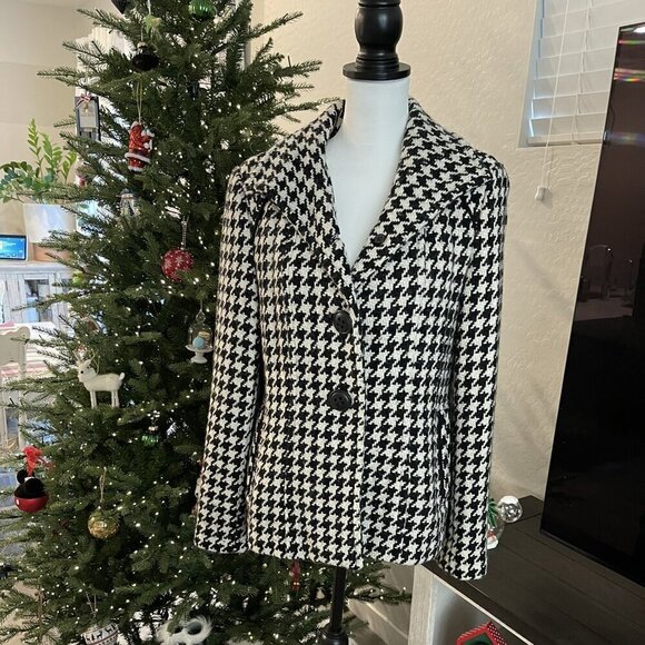 giacca Jackets & Blazers - GIACCA HOUNDSTOOTH COAT IN BLACK AND CREAM SIZE MED - EUC (508)